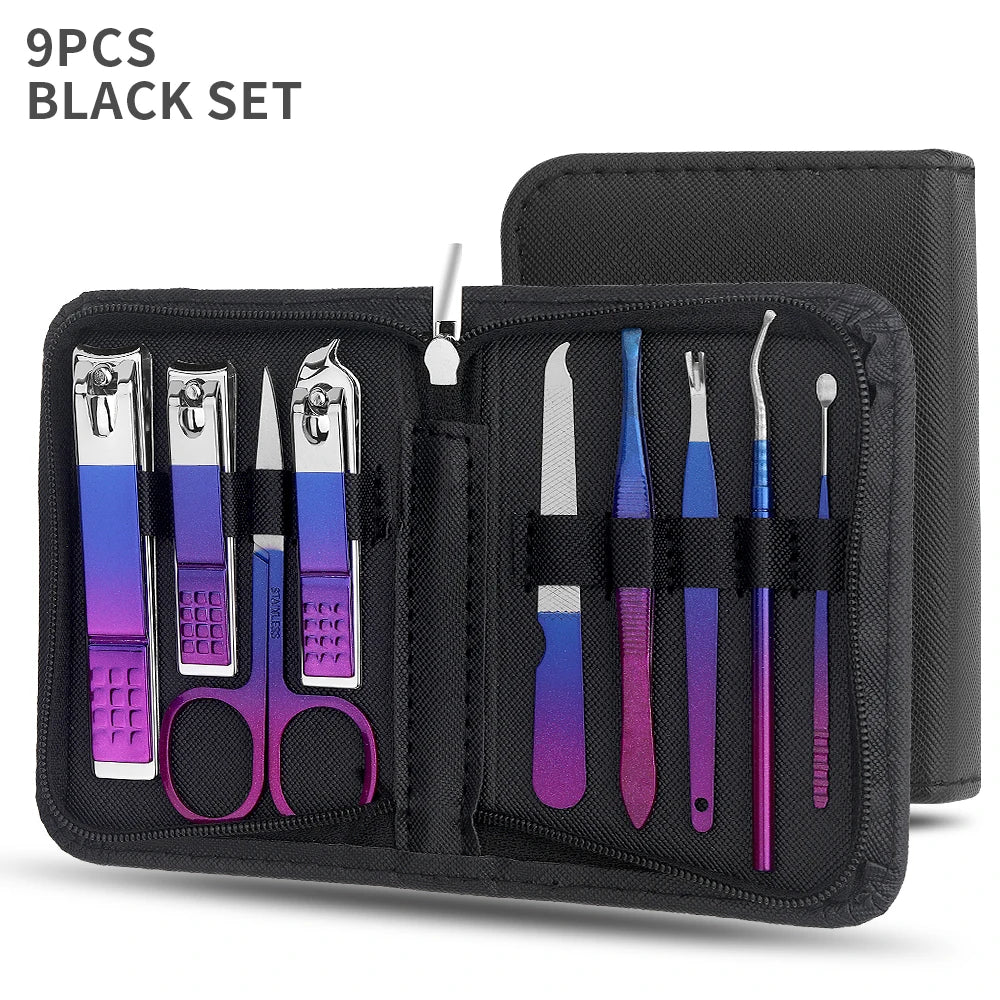 9/18 pcs Gradient Color Nail Clippers Manicure and Pedicure Tool Set