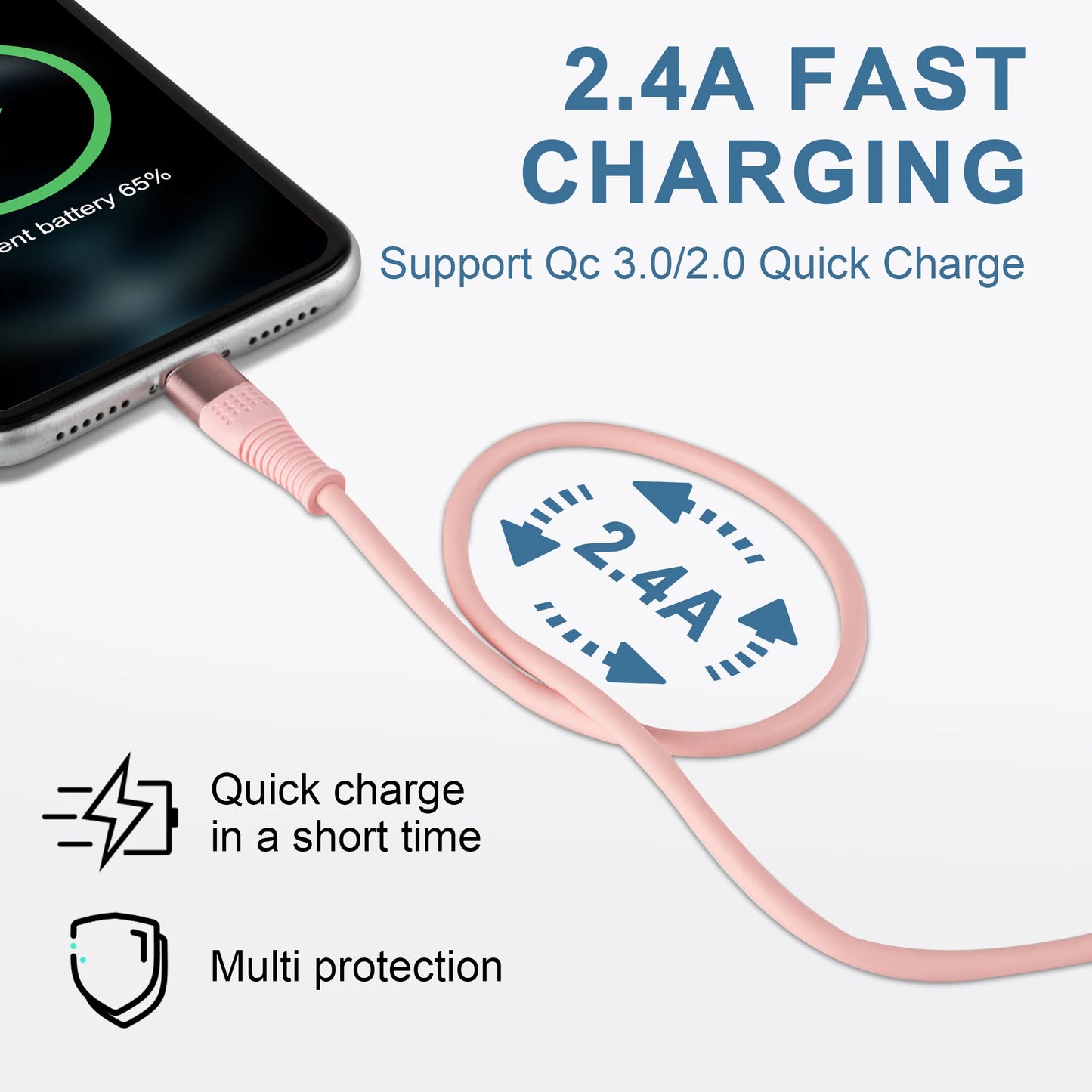 10FT USB-A Lightning Charging Cable for iPhone