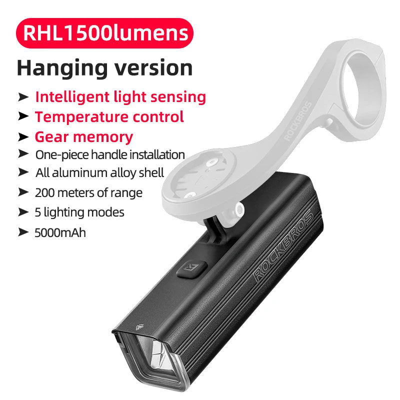 ROCKBROS Bicycle Light 1500LM Aluminum Alloy Type-C Charging