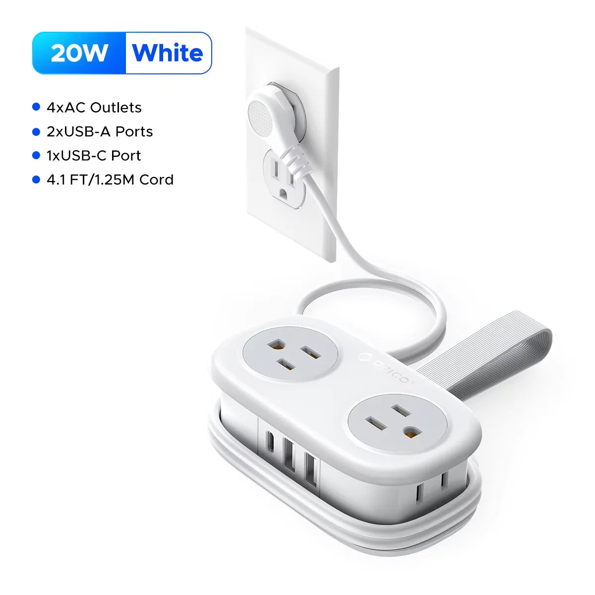 ORICO Electrical Power Strip 4 AC Outlets 2 USB 1 Type C Socket