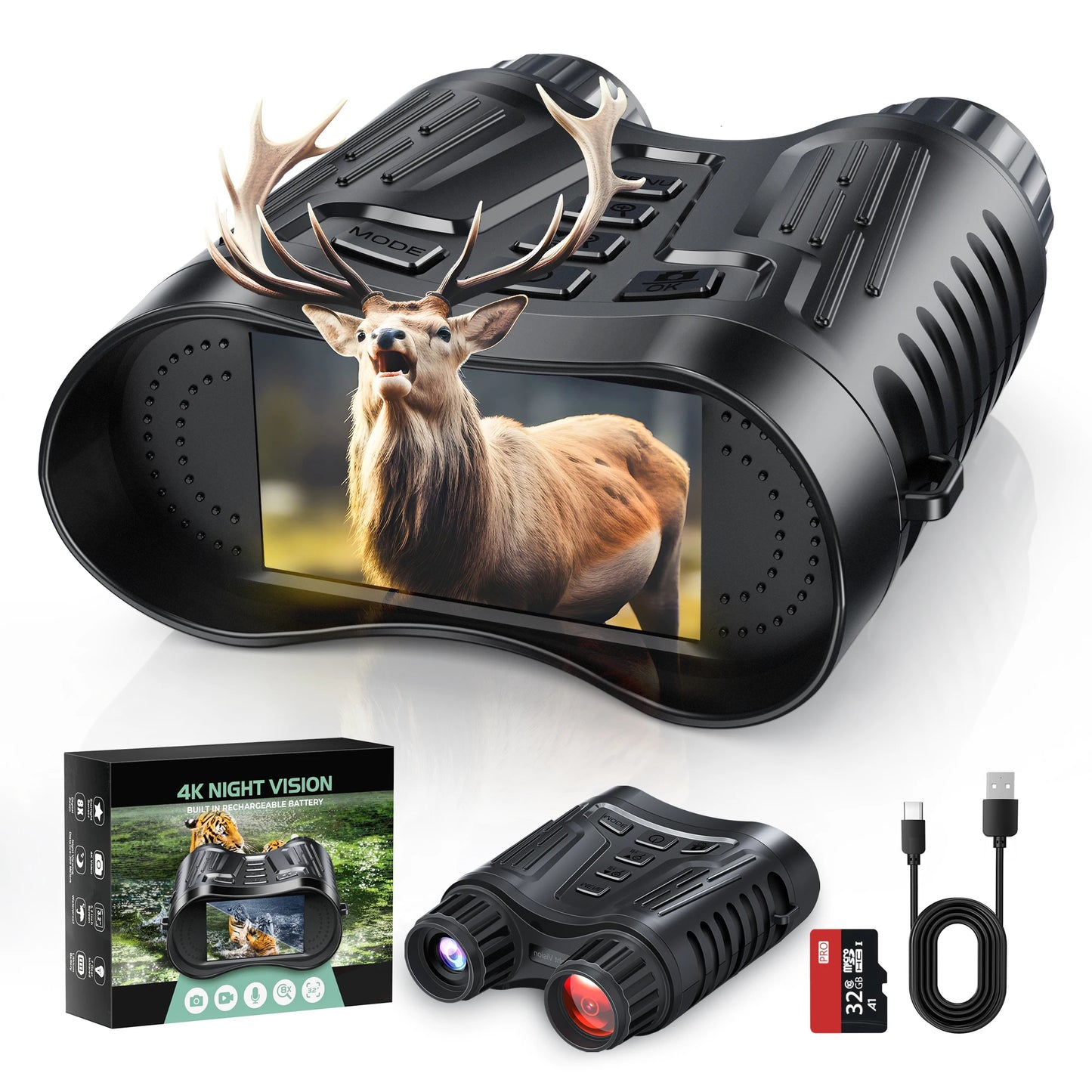 Night Vision Binoculars 8X Digital Zoom with IR Illuminator & Video Recording