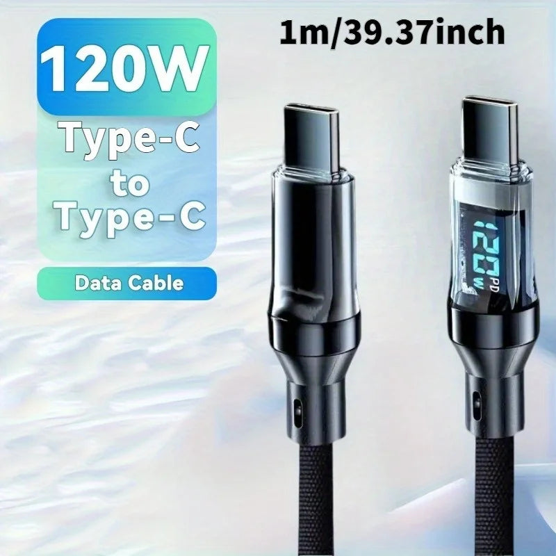 120W USB to Type C Cable Phone Super Fast Charging