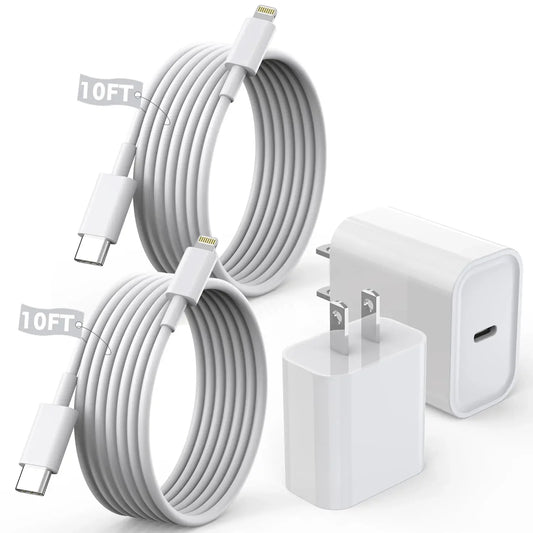 iPhone Charger Fast Charging 2Pack 20W USBC Charger + 10Ft Cable