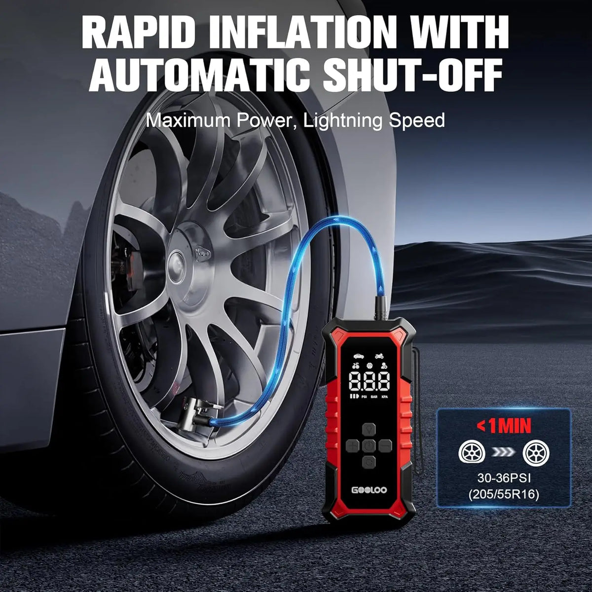 A6 Gear Portable Tire Inflator, 160 PSI Cordless Air Pump