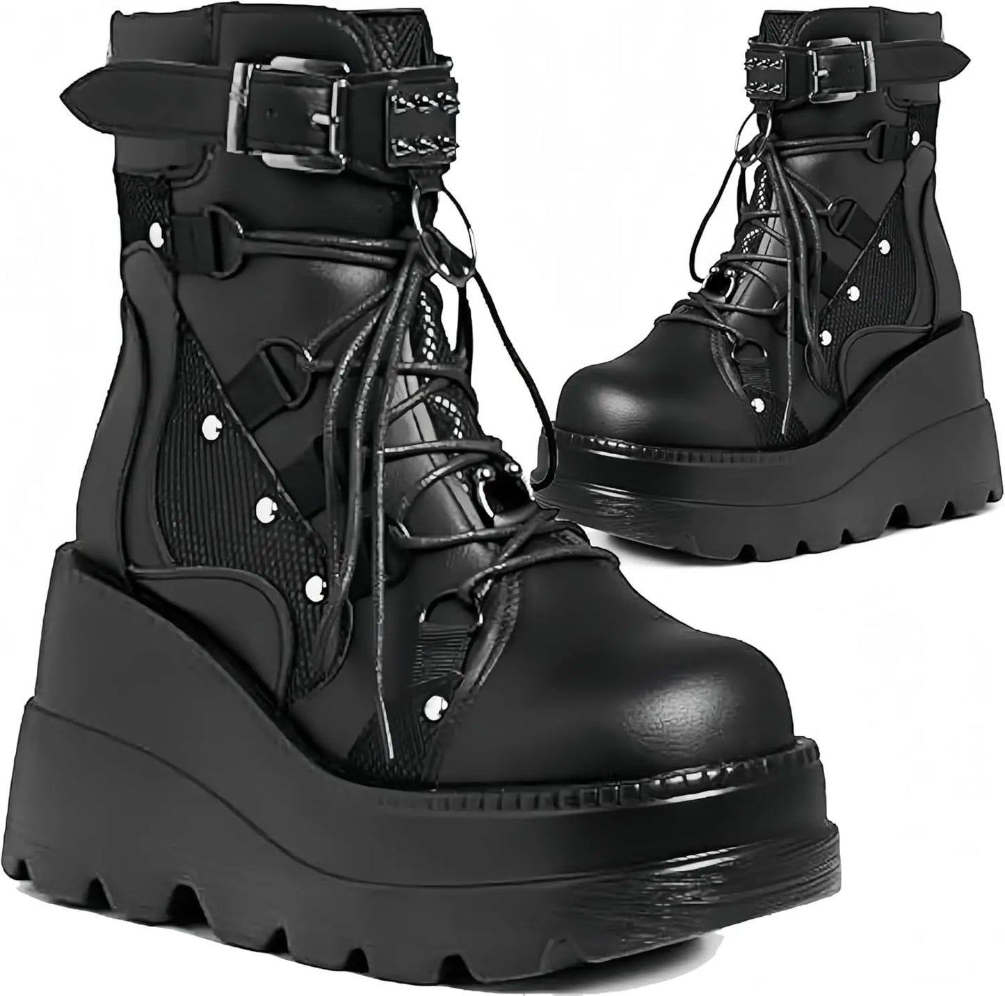 Women's Goth Cosplay Wedge Combat Ankle Boots