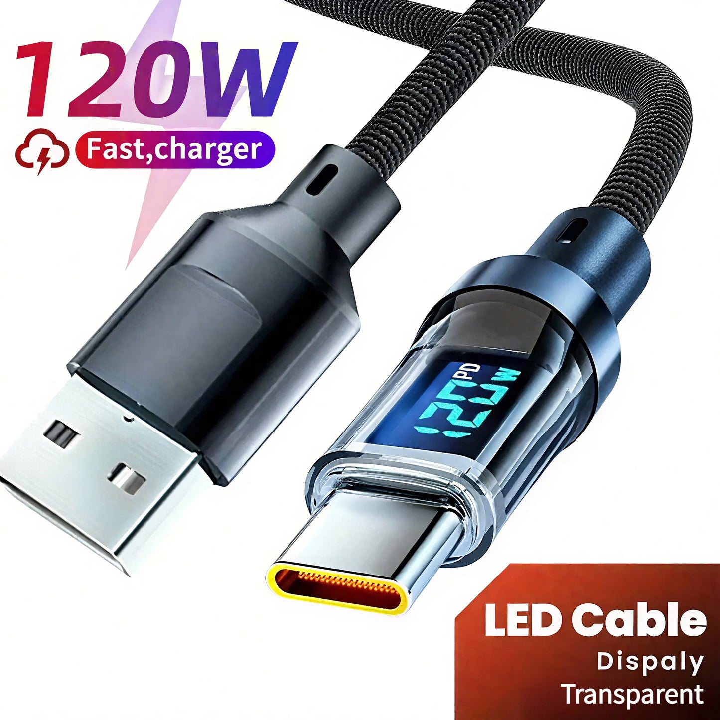 120W USB to Type C Cable Phone Super Fast Charging
