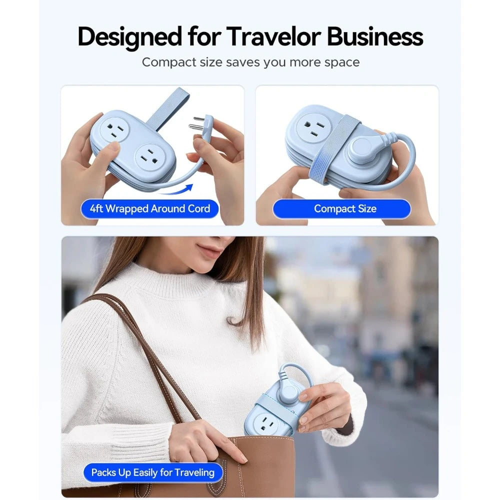 ‌Travel Power Strip: 4 Outlets, 3 USB Ports