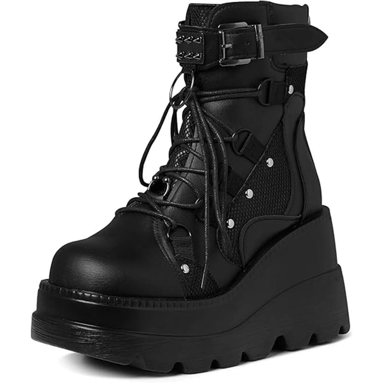 Women's Goth Cosplay Wedge Combat Ankle Boots