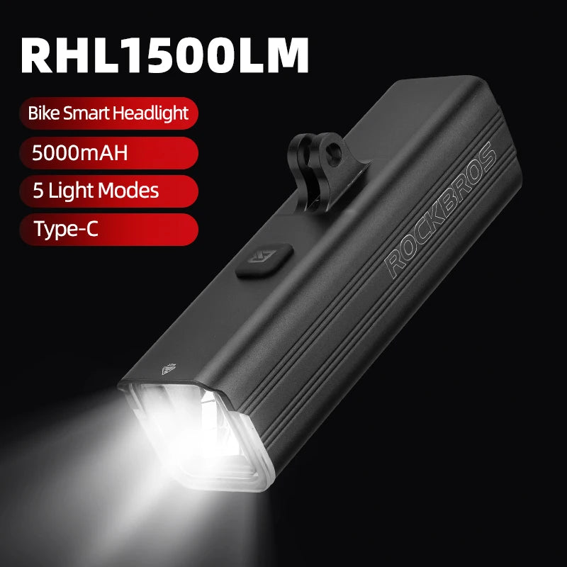 ROCKBROS Bicycle Light 1500LM Aluminum Alloy Type-C Charging