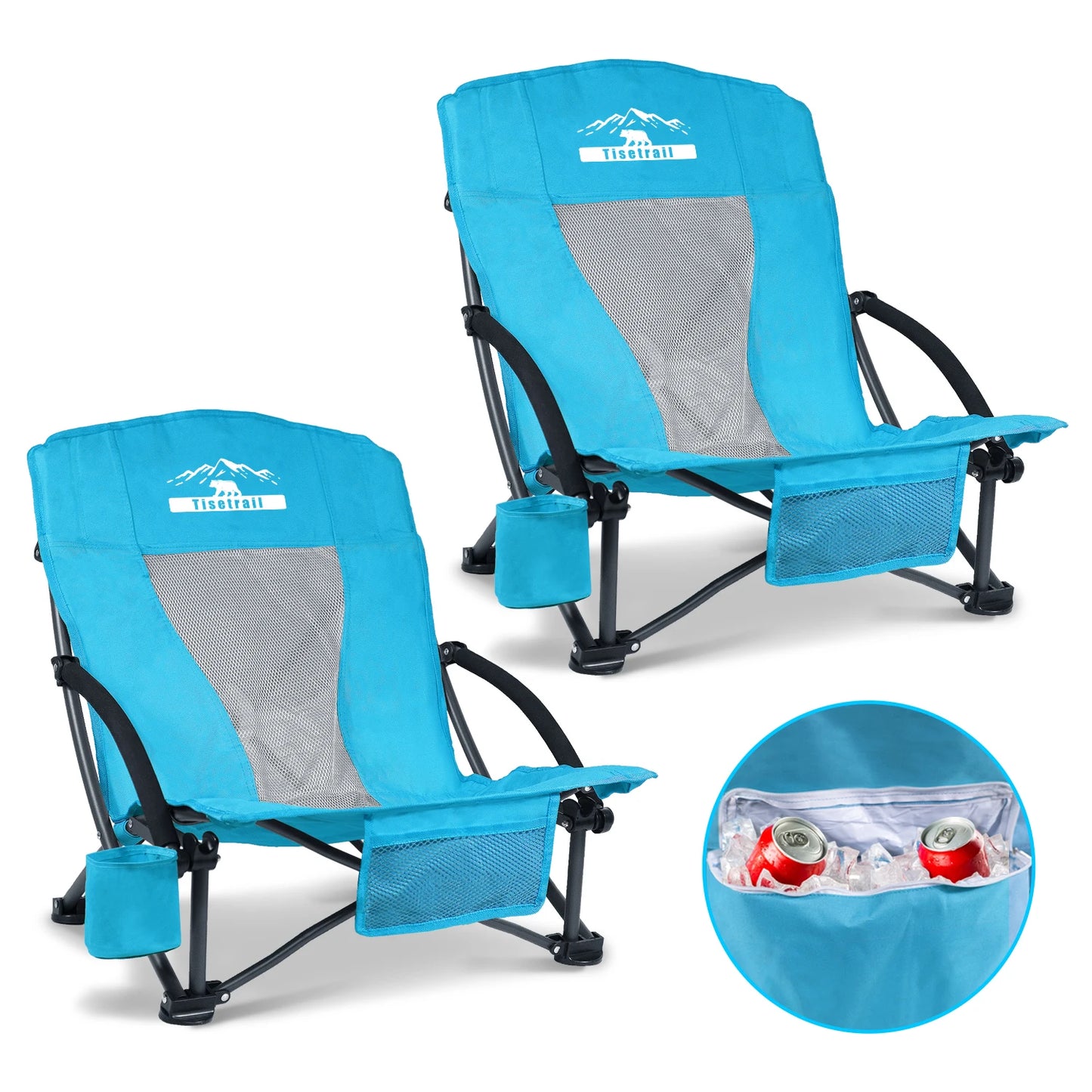 Tisetrail 2 Pack Portable Beach Chair with Cooler Bag