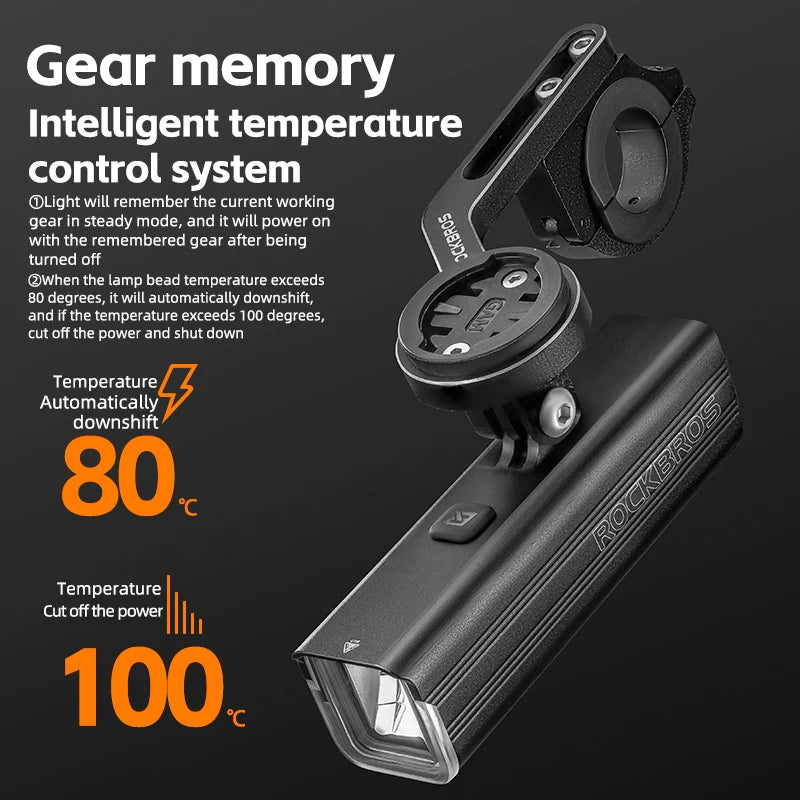 ROCKBROS Bicycle Light 1500LM Aluminum Alloy Type-C Charging